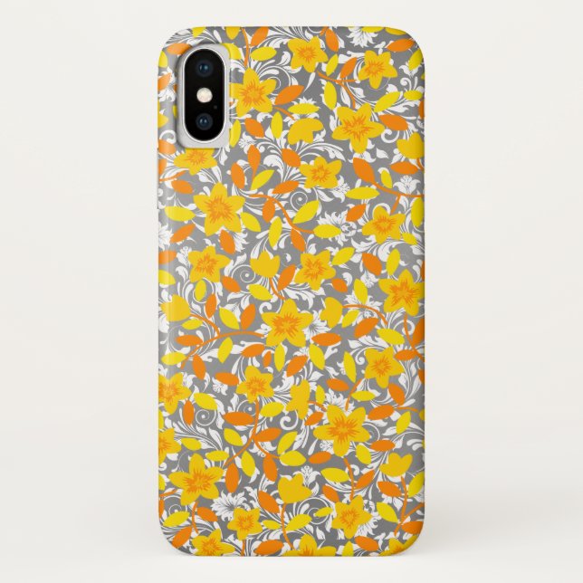 Coques Case-Mate iPhone Joli orange jaune fleurs blanches motif (Dos)
