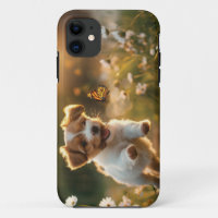 Joli petit chiot à la recherche d'un papillon