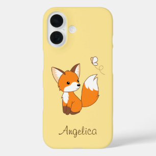 Coque Pour iPhone 16 Joli Petit Renard Regardant un Papillon
