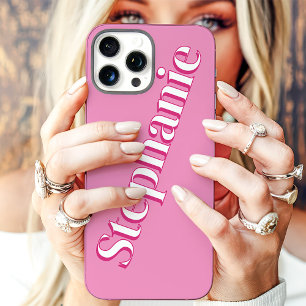 Coques iPhone 16 Pro Max Joli Rose Fuchsia Minimaliste Nom Personnalisé