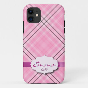 Case-Mate iPhone Case Joli rose plaid avec étiquette de nom
