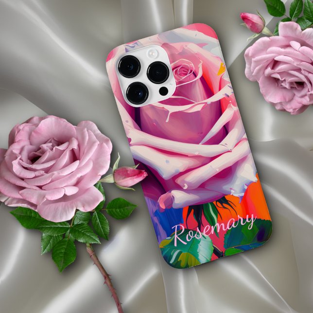 Coques Case-Mate iPhone Joli rose rose rose peinture à l'huile Monogramme (Créateur téléchargé)