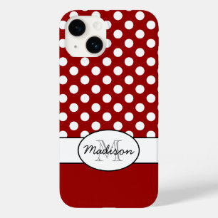 Coque Pour iPhone 14 Joli Rouge Blanc pois rétro motif Monogramme
