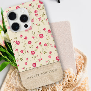 Coque iPhone 15 Pro Joli Shabby Personnalisé Chic Floral Bois Monogram