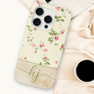 Coque iPhone 15 Pro Joli Shabby Personnalisé Chic Floral Monogramme