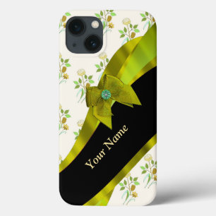 Etui iPhone 13 Joli vert vintage fleuri motif