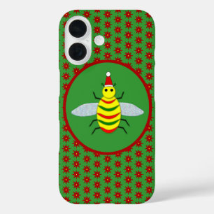Coque Pour iPhone 16 Jolie abeille de Noël et fleurs de poinsettia