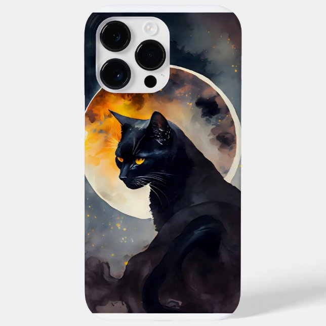 COQUES Case-Mate iPhone JOLIE CHAT NOIR EN COULEUR D'EAU AVEC PLEINE LUNE (Verso)