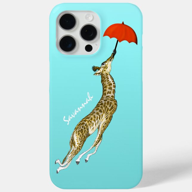 Coques Case-Mate iPhone Jolie couleur Aqua Flying Giraffe Parapluie rouge (Verso)