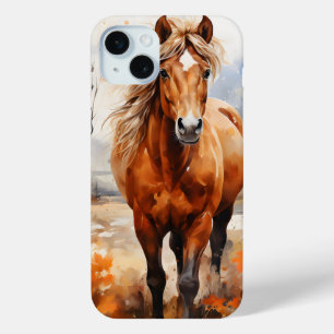 COQUE iPhone 15 MINI JOLIE COULEUR D'EAU CHEVAL THÈME CHEVAL