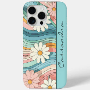 Coque iPhone 15 Pro Max Jolie couleur Retro Daisy Nom de l'alimentation