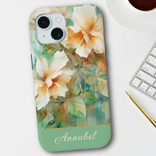 Coque Pour iPhone 15 Jolie crème personnalisée et or aquarelle florale