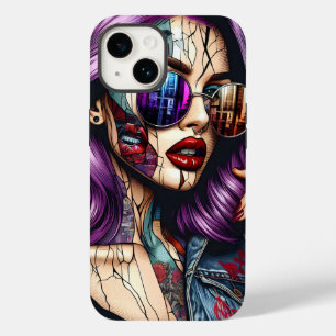 Coque Pour iPhone 14 Jolie Dame Abstraite colorée aux cheveux violets