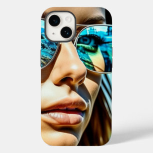 Coque Pour iPhone 14 Jolie femme avec reflet de lunettes de soleil de p