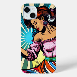 Coque iPhone 15 Mini Jolie Femme Dansant Salsa Pop Art
