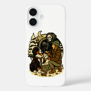 Coque Pour iPhone 16 Jolie fille de la Faucheuse et chien Forêt Sombre