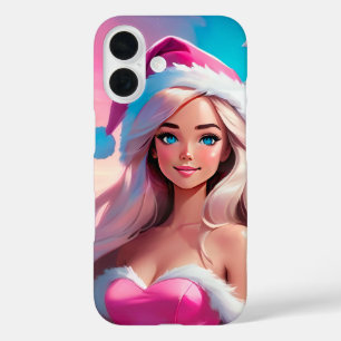 Coque Pour iPhone 16 Jolie Fille de Noël Rose 01
