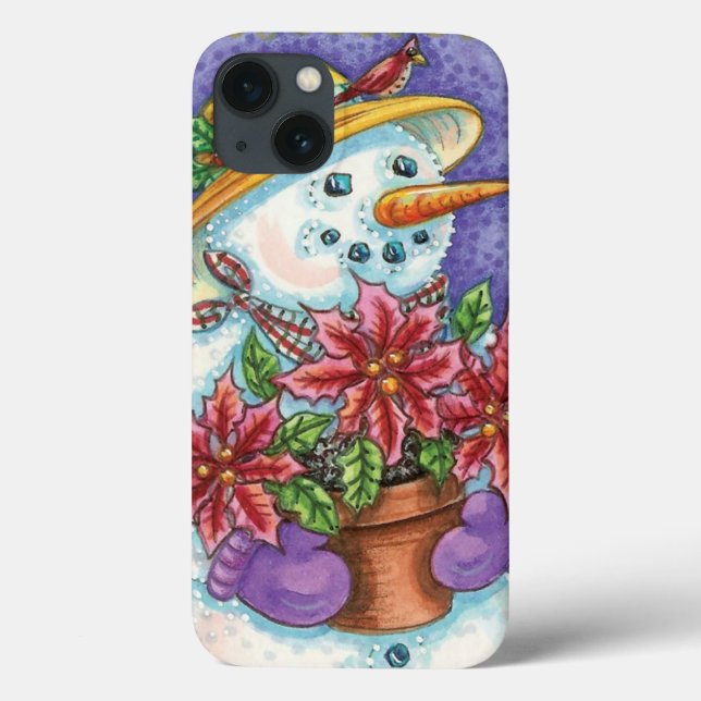 Coques Case-Mate iPhone Jolie fille de Noël Snowman avec Poinsettia (Verso)