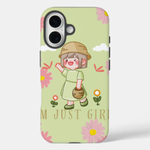 Coque Pour iPhone 16 Jolie Fille Kawaii Avec Fleurs Esthétique Pastel