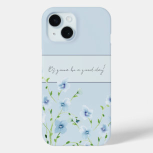 Coque Pour iPhone 15 Jolie fleur bleu aquarelle 