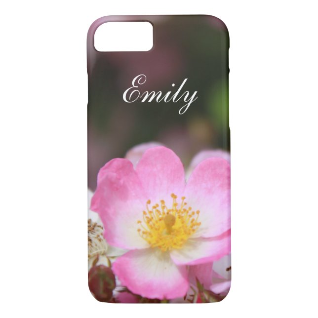 Coques Case-Mate iPhone Jolie fleur rose sauvage rose. Ajoutez votre nom. (Dos)