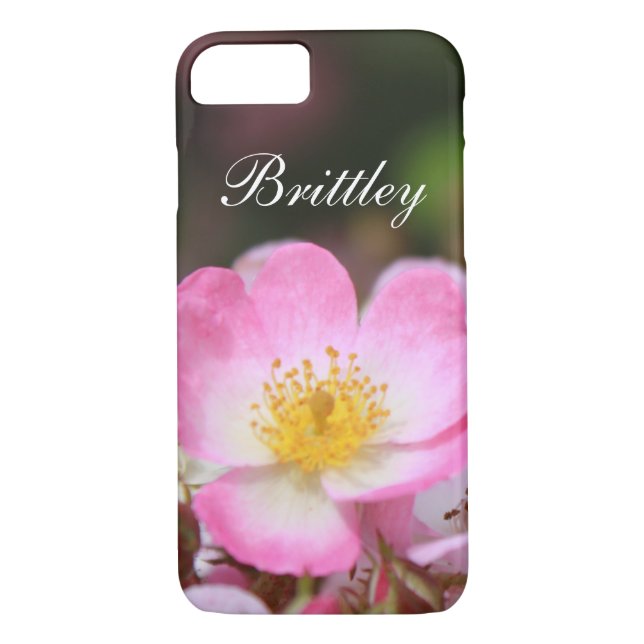 Coques Case-Mate iPhone Jolie fleur rose sauvage rose. Ajoutez votre nom. (Dos)