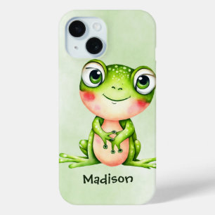 Coque Pour iPhone 15 Jolie grenouille verte 