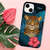 Jolie jungle léopard Art Floral | Bleu | Nom