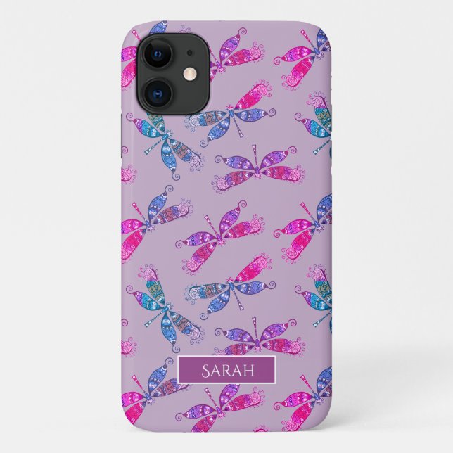 Coques Case-Mate iPhone Jolie libellule violet bleu Motif à deux tons (Dos)