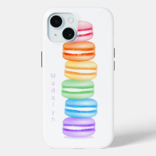 Coque Pour iPhone 15 jolie pile colorée de macarons personnalisée