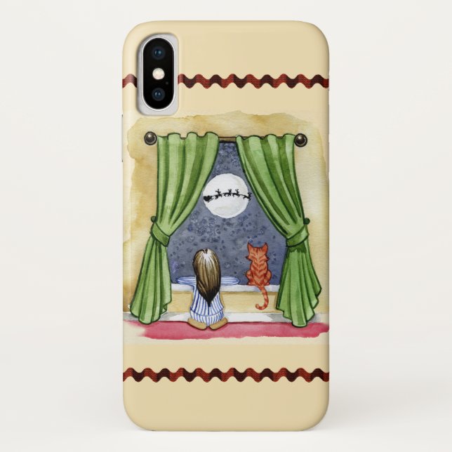 Coques Case-Mate iPhone Jolie réveillon de Noël Enfant & Chat Kitty Aquare (Dos)