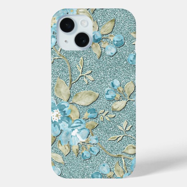 Coques Case-Mate iPhone Jolie Turquoise turquoise motif floral aquarelle (Verso)