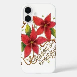 Coques iPhone 16 Jolies Bonnes Fêtes de Noël avec Poinsettias