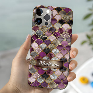 Coque Pour iPhone 15 Jolies écailles de sirène rose violet or 