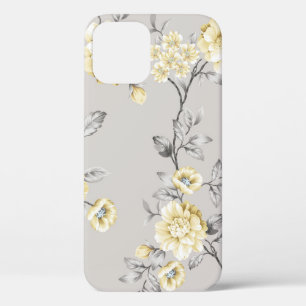 Case-Mate iPhone Case jolies fleurs jaunes avec motif feuille gris sur g