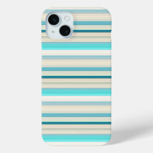 Coque iPhone 15 Mini Jolies rayures aqua blanc