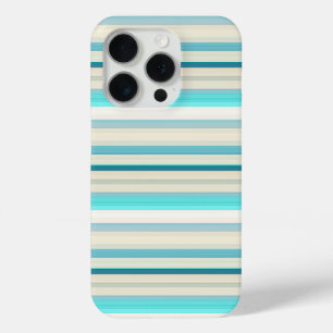 Coque iPhone 15 Pro Jolies rayures aqua blanc
