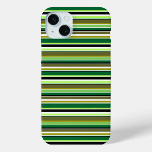 Coque iPhone 15 Mini Jolies rayures vertes et blanches