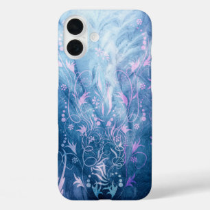 iPhone 16 Plus Case Jolies Textures Florales Dans Les Tons Bleus