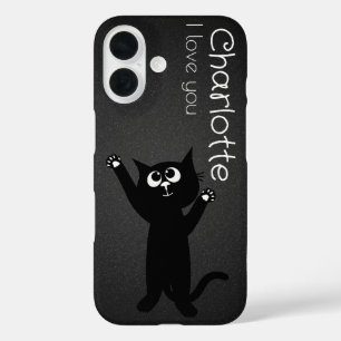 Coque Pour iPhone 16 Jolis chats de dessin animé noirs nommés charcoal 