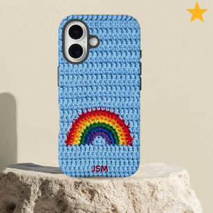 Coque Pour iPhone 16 Jolis Initiales Personnalisés Arc-en-ciel au Croch