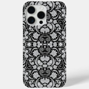 Coque iPhone 15 Pro Max Jolis motifs cachemire noir et blanc vintage