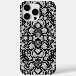 Coques iPhone 16 Pro Max Jolis motifs cachemire vintage noir et blanc