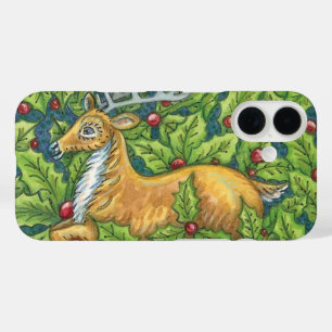 Coque Pour iPhone 16 Jolis rennes de Noël dans la forêt avec du houx