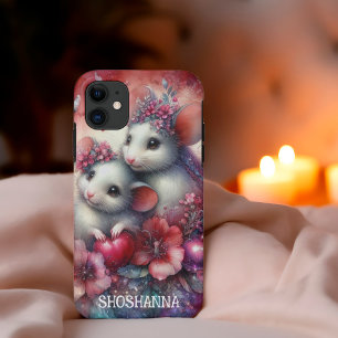 Case-Mate iPhone Case Jolis Souris Fleurs Aquarelle Rouge Rose