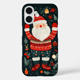 Coque Pour iPhone 16 Jolly Santa Claus Éléments d'hiver festifs