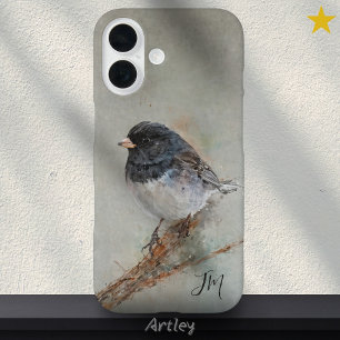 Coque Pour iPhone 16 Joncco foncé Peinture d'oiseaux Initiales Nom pers