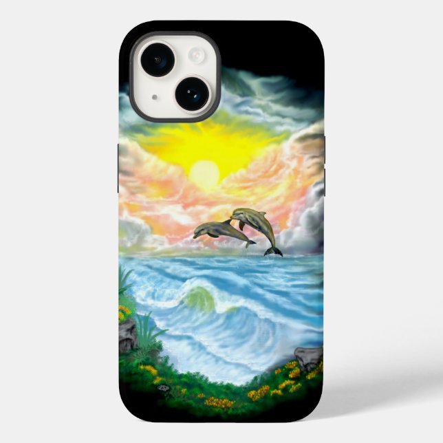 Coques Case-Mate iPhone Jouer aux dauphins sous le soleil (Verso)