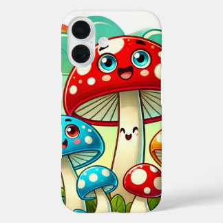 Coque Pour iPhone 16 Jouer des champignons de dessin dans un monde luna