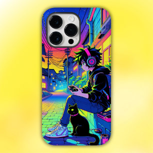 Coque Pour Pour iPhone 14 Pro Max Joueur d'Anime avec chat noir